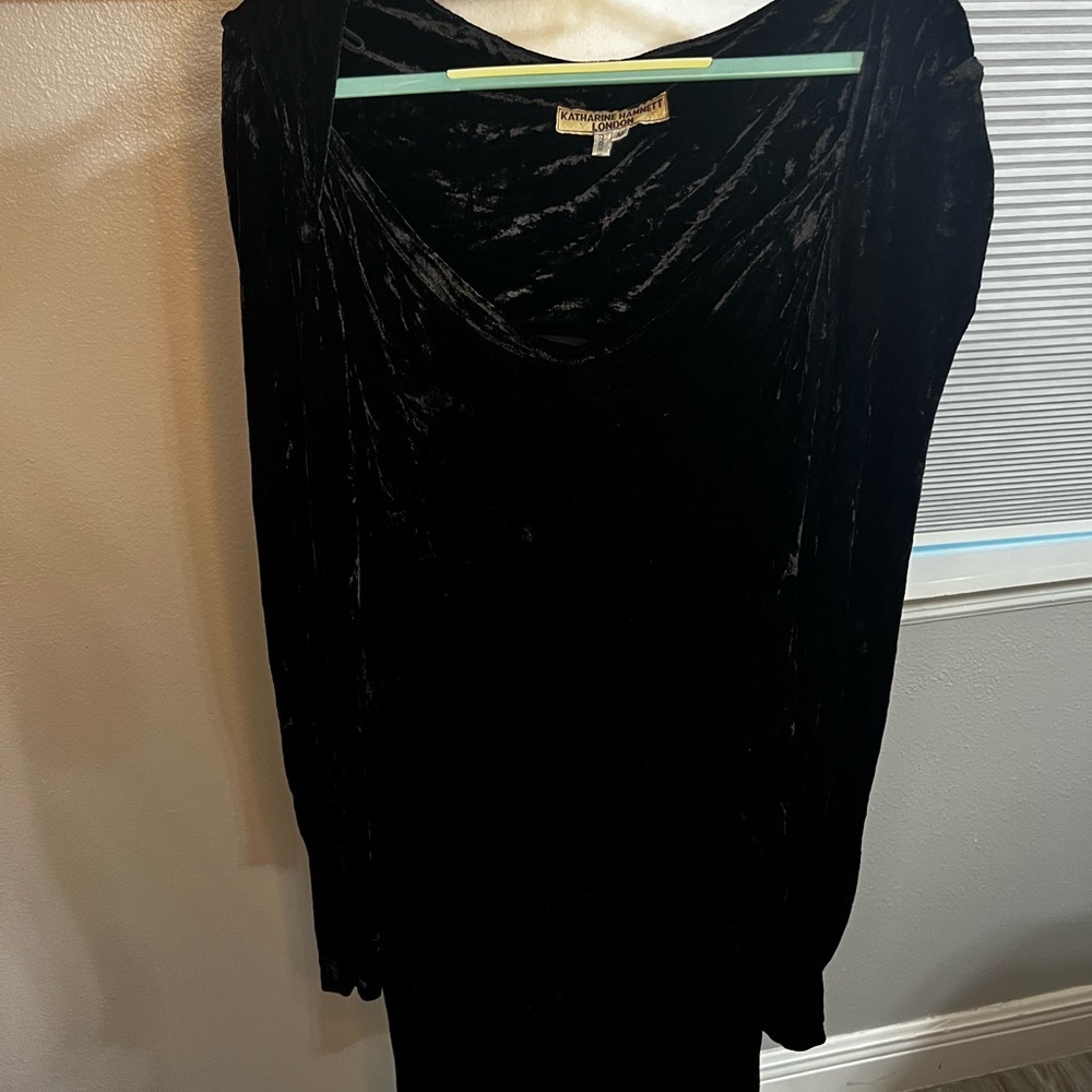 1990s Vintage Katharine Hamnett Black Velvet Wiggle Dress Medium - Picture 10 of 16